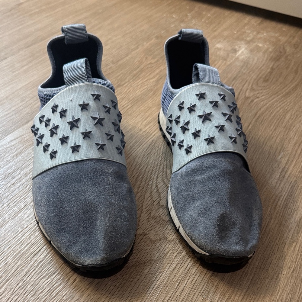 Jimmy Choo Light Gray Star-Embellished Slip-On Sneakers